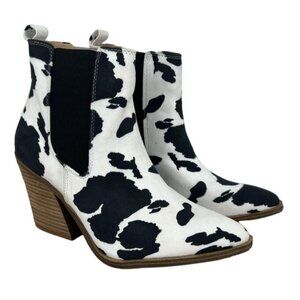 Barn Babe Kathaya Women's Western Ankle Boots Faux Suede  (Cow White Black) - 10
